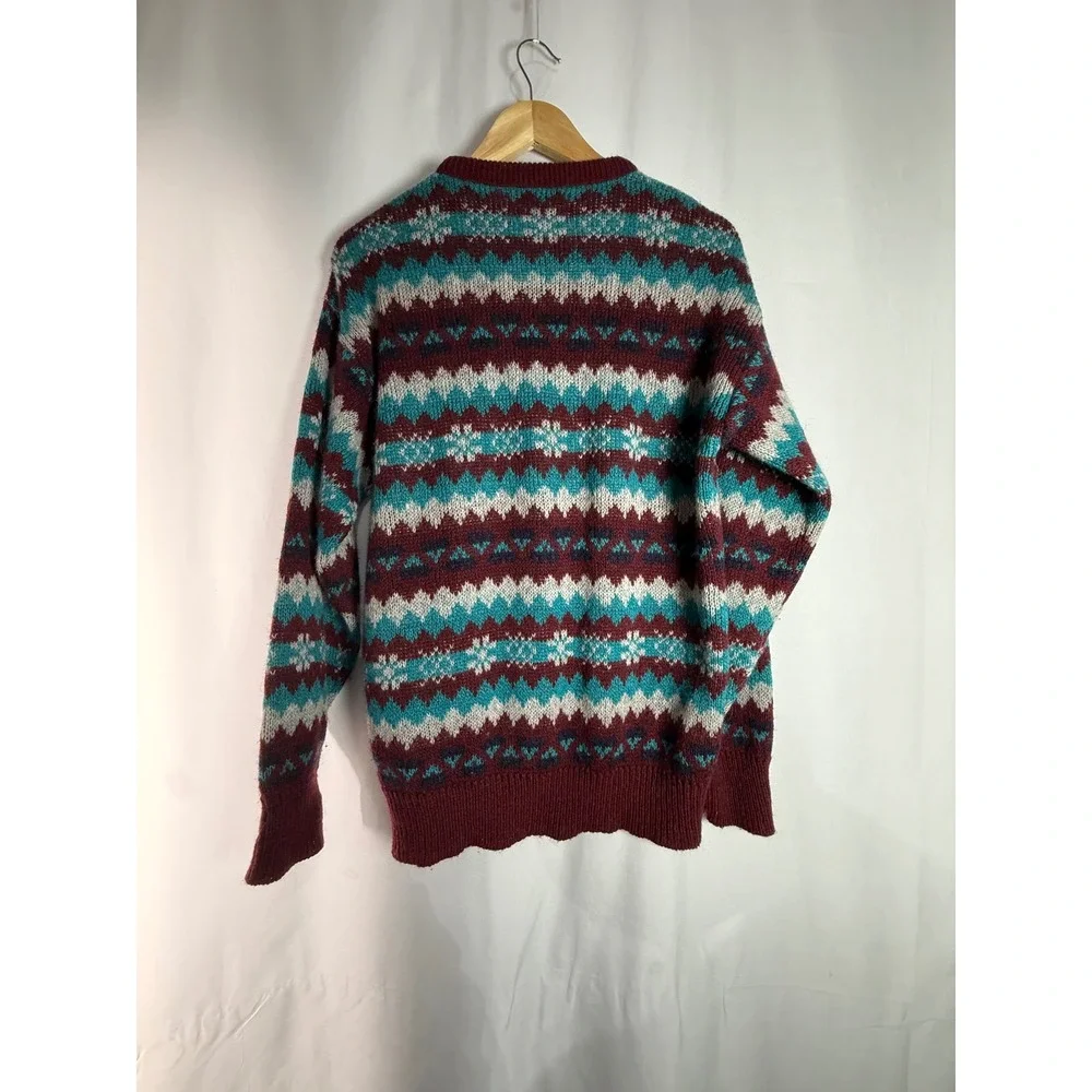 Bar Harbor Knits Mens Large VTG Wool Sweater‎ Burgundy Teal USA